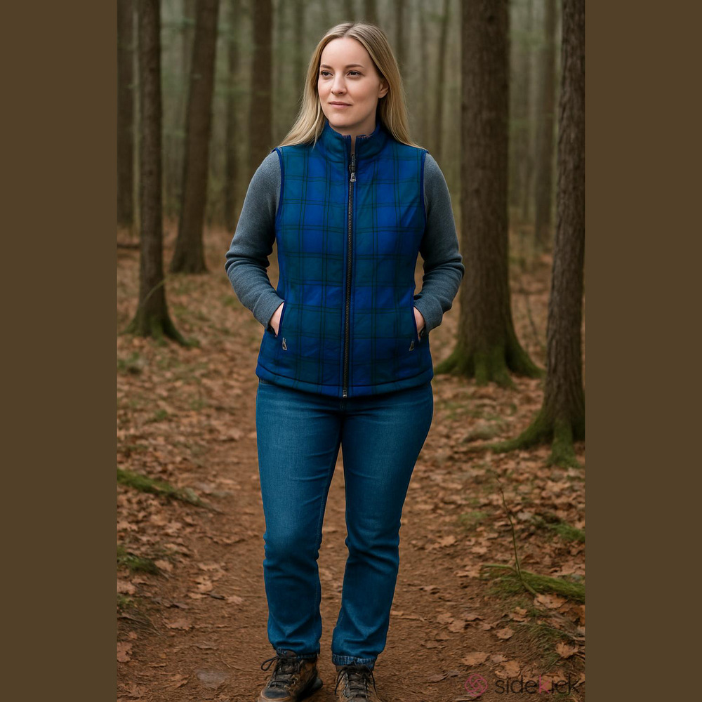 Croft & Barrow Blue Green Plaid Zip Up Vest Cotton Women Size XL